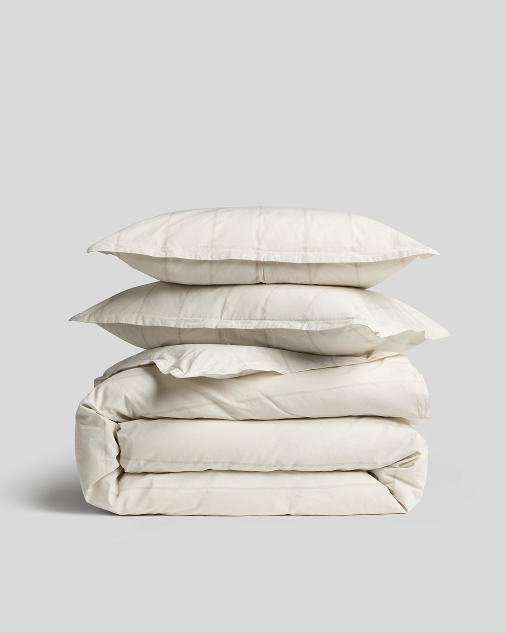 Percale Duvet Cover Set - Bone Stripe F/Q