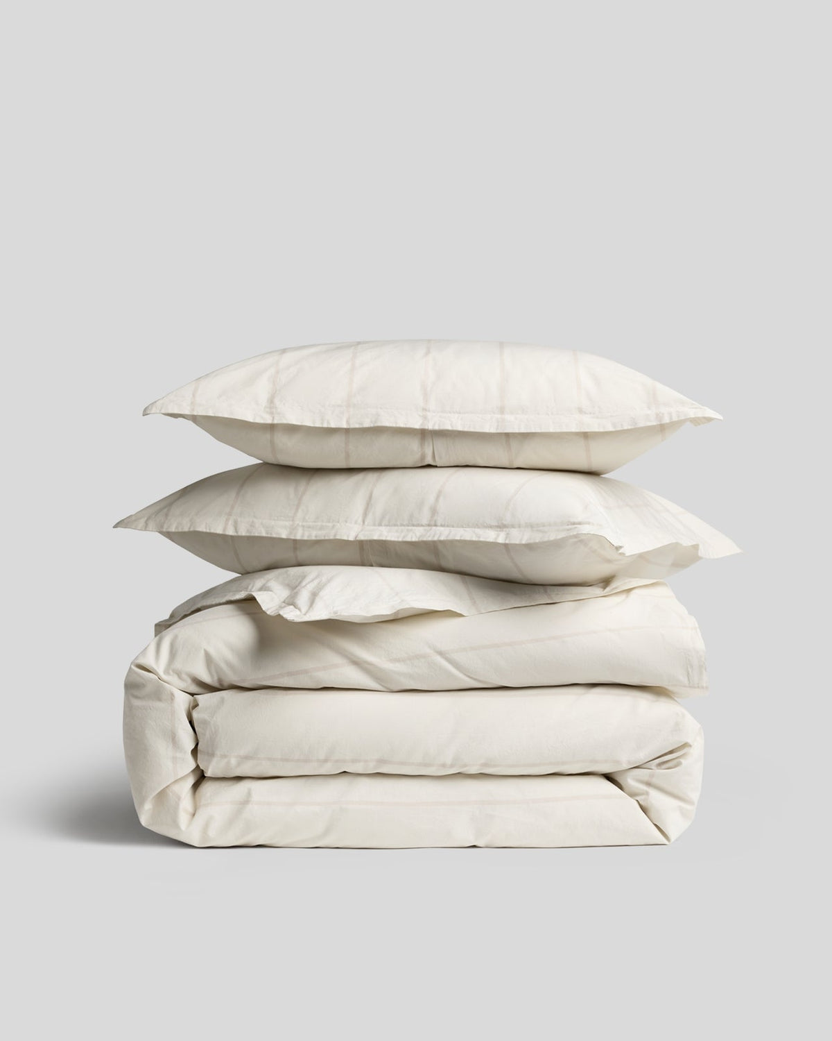 Percale Duvet Cover Set - Bone Stripe F/Q