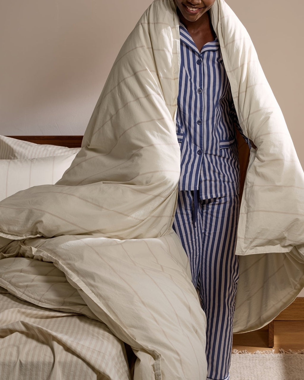 Percale Duvet Cover Set - Bone Stripe TW/XL - Image 4