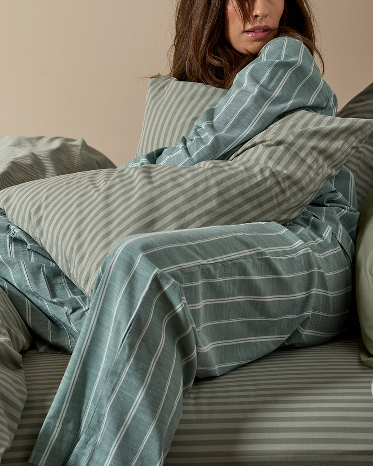 Percale Sheet Set - Moss Stripe K/CK - Image 4