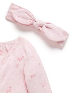 Purebaby Zip Growsuit & Headband Set - Pale Pink Blossom, 3-6M - Image 2