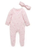 Purebaby Zip Growsuit & Headband Set - Pale Pink Blossom, 3-6M