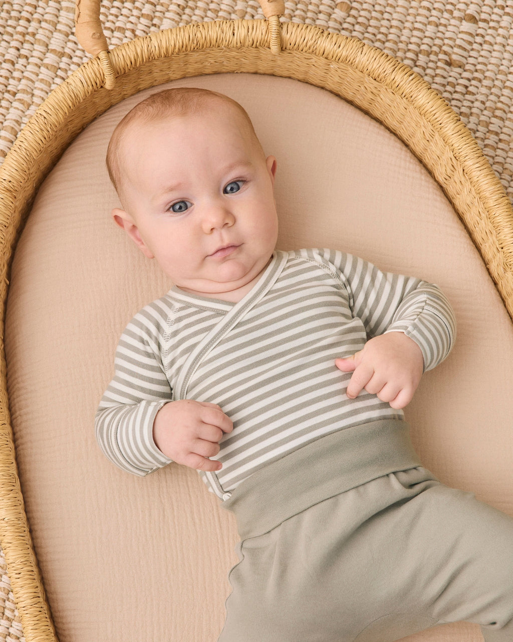 Quincy Mae Side Snap Bodysuit + Pant Set - Laurel Stripe, 0-3M - Image 2