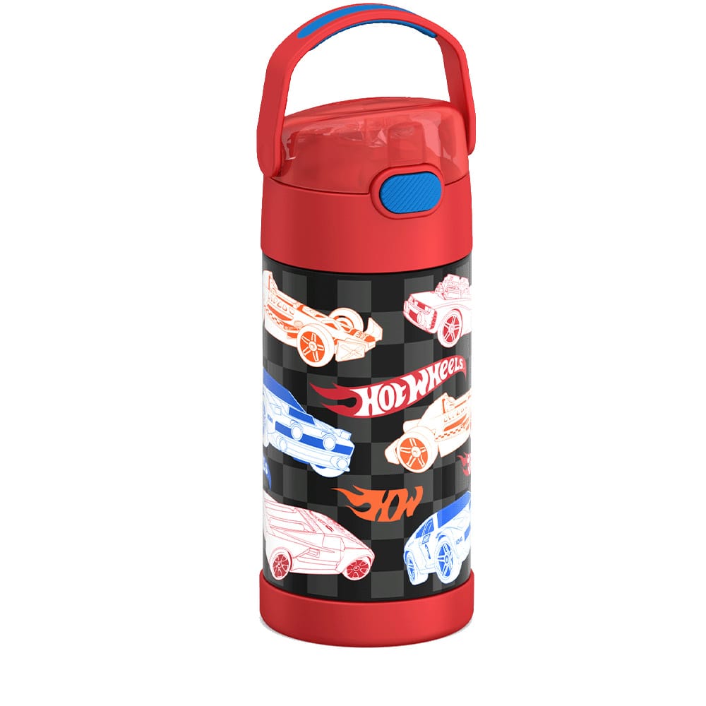 Thermos FUNtainer Vacuum Insulated Stainless Steel Straw Water Bottle 12oz - Hot Wheels - Image 2